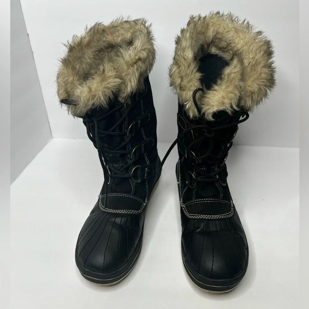 Merona Women's Winter Boots Black Leather Manmade Faux Fur Size 7 - Picture 8 of 8